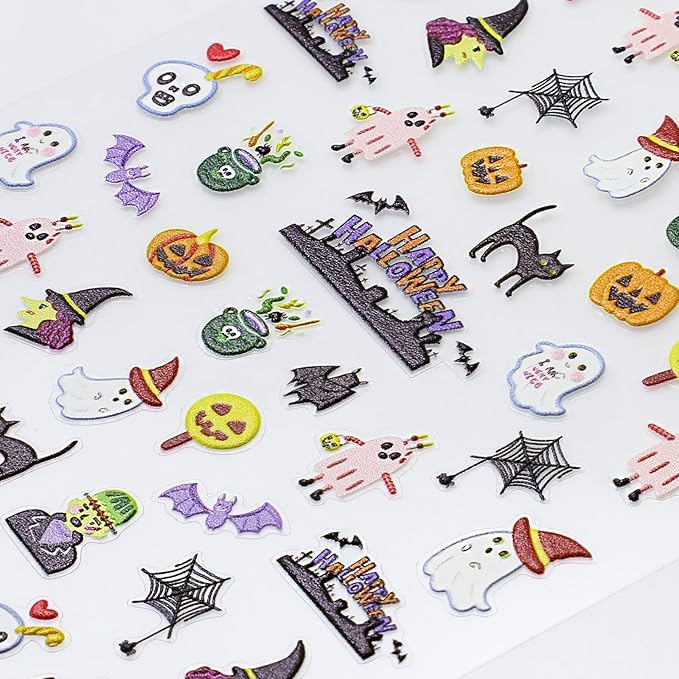 Halloween Nail Stickers for Nail Art - Ghost Witch Nail Art Sticker Halloween 5D Embossed Nail Decals Self-Adhesive Nails Supply Manicure Stickers for Nails Decoration