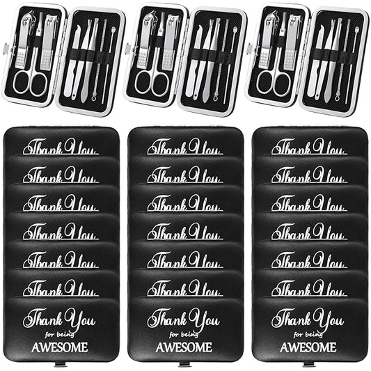 Therwen 24 Sets Manicure Set Nail Clippers 8 in 1 Stainless Steel Grooming Nail Kit Thank You Appreciation Gift Professional Pedicure Tool for Men Women Personal Care(Black)