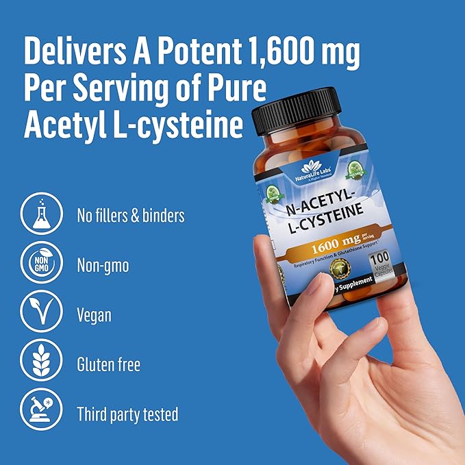N-Acetyl-L-Cysteine (NAC) 1600 mg – Immune Support & Antioxidant Protection*, Helps Neutralize Free Radicals, Free Form, Exercise Performance – 100 Veggie Capsules