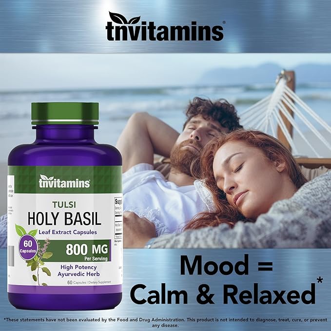 Holy Basil Capsules (800mg - 60 Capsules) | Holy Basil Tulsi Supplement | May Promote Stress & Frustration Relief* | Tulsi Holy Basil Leaf Extract | Made in The USA, Non-GMO!