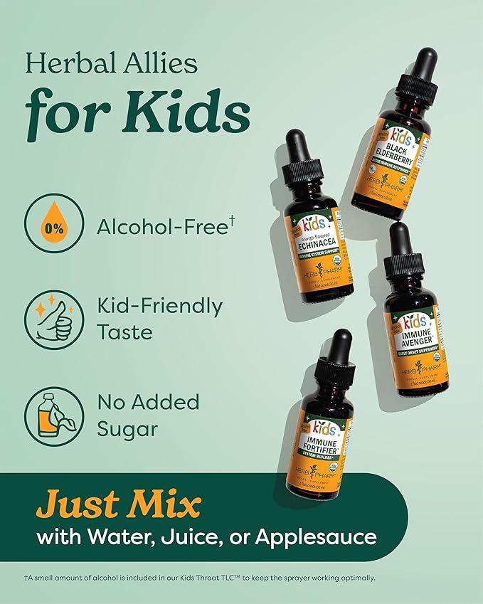 Herb Pharm Organic Kids Herbal Hug: Nervous System Support with Skullcap, Passionflower, Mullein & Oat Seed | Fast-Absorbing & Alcohol-Free, Kid-Friendly Taste, Extract for Kids, 1 oz*