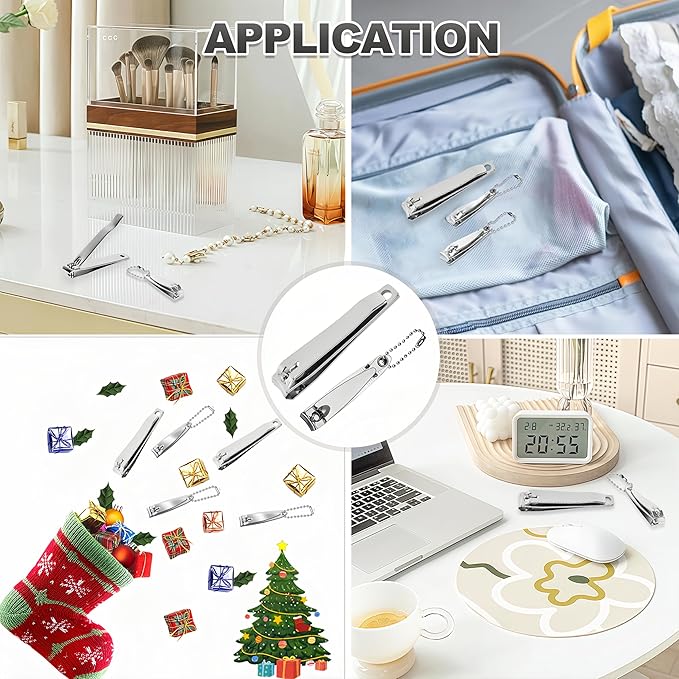 12-Piece Stainless Steel Fingernail & Toenail Clippers Set with File & Keychain - Bulk Nail Clippers Kit for Men/Women, Home, Travel, Gifts, Homeless Care Supplies (6 Small + 6 Medium)
