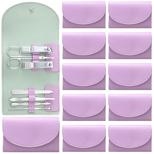 12 Set Manicure Set Bulk Mini Manicure Nail Clipper Kit 7 in 1 Stainless Steel Professional Nail Care Pedicure with Travel Portable Bag Grooming Kits for Christmas Women Men Home(Purple)