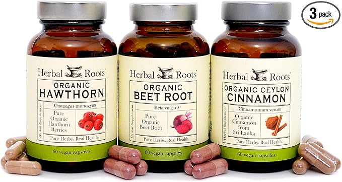Herbal Roots Certified Organic Heart Health Trio, Hawthorn, Ceylon Cinnamon, Beetroot Herbal Supplements