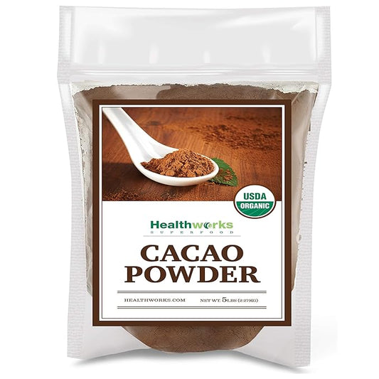 Healthworks Superfoods Organic Cacao Powder - 80 Oz / 5 Lbs - Cocoa Chocolate Substitute - Rich Choclate Flavour - Sugar-Free, Keto, Vegan & Non-GMO - Peruvian Bean/Nut Origin - Antioxidant Superfood