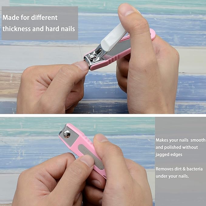 PAFASON Ultra Sharp Stainless Steel Nail Clipper Trimmer Cutter Set with Built-in Nail Catcher & Glass Nail File 3 Pack Fingernail & Toenail Clippers for Men & Women