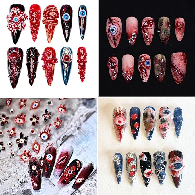 1Sheet Horror Blood Eye Nail Art Stickers 5D Embossed Halloween Nail Decals Self-Adhesive Evil Flower Nail Stickers with Bloody Eyeball Design Nail Decal Weird Eye Nail Sticker for Women Nails Decor