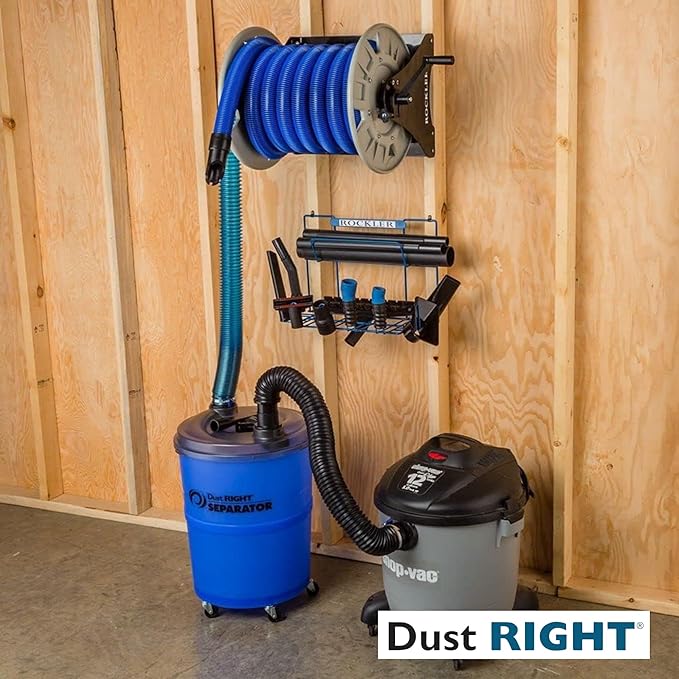 Dust Right Dust Separator + 36” Flex-Form Hose - Cyclone Dust Collector Separates Sawdust, Wood Chips, Debris, and More – 10-Gallon Translucent Bucket - Dust Collectors for Woodworking for Shop Vacs