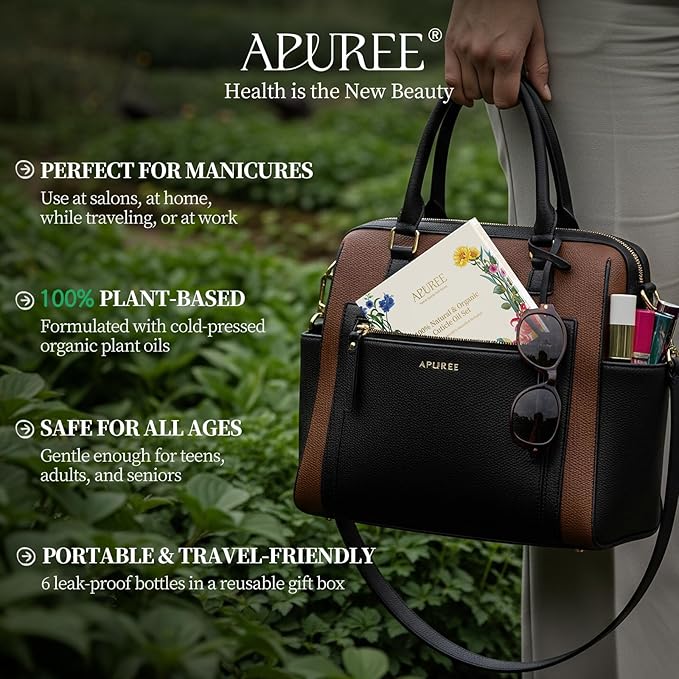 APUREE Organic Cuticle Oil Set: 100% Pure (6pcs)| Moisturing for Dry Cuticle & Nail Growth| USDA Verified & Cold Pressed Hexane Free| Manicure Prep Care| All Skin Type| Vegan & Cruelty Free| Gift Set