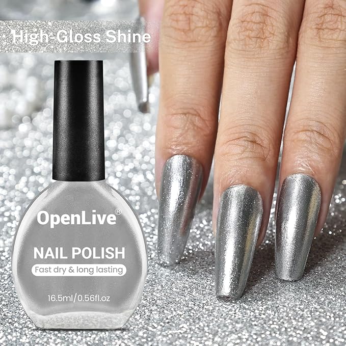 16.5ml Glitter Silver Nail Polish Large Volume Quick Dry Nail Polish, Long Lasting Shine, Fingernail Toenail Nail Art DIY Home Travel Nail Art Gift