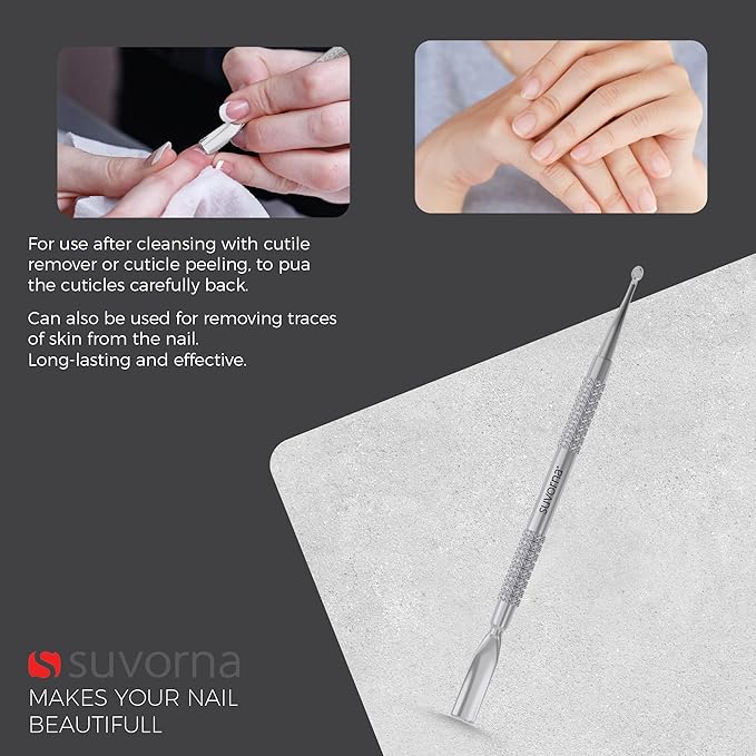 Suvorna Metal Cuticle Pusher Tool & Nail Cleaner Tool, Cuticle Cleaner, Stainless Steel Cuticle Pusher - Fingernail Cleaner for Under Nails and Gel Nail Polish Remover, Nail Cuticle Pusher for Women