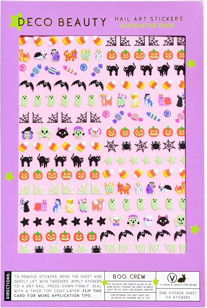 Deco Beauty Boo Crew Nail Stickers - Lightweight & Easy-to-Apply Nail Art with Trendy Designs - Durable & Long-Lasting Nail Stickers for Women, Ideal for DIY Manicures & Salon-Quality Nails