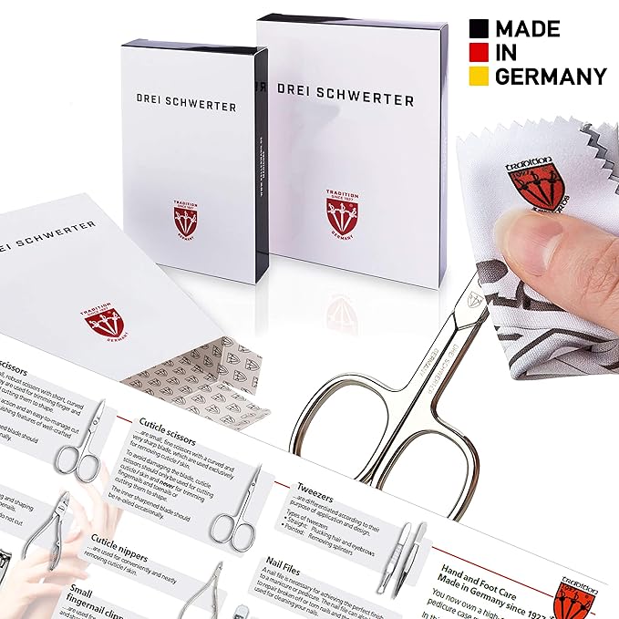 3 Swords Germany – brand quality 8 piece manicure pedicure grooming kit set for professional nail care with genuine leather case black - Made in Germany