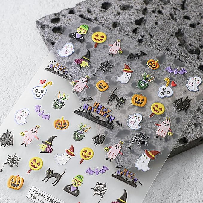 Halloween Nail Stickers for Nail Art - Ghost Witch Nail Art Sticker Halloween 5D Embossed Nail Decals Self-Adhesive Nails Supply Manicure Stickers for Nails Decoration