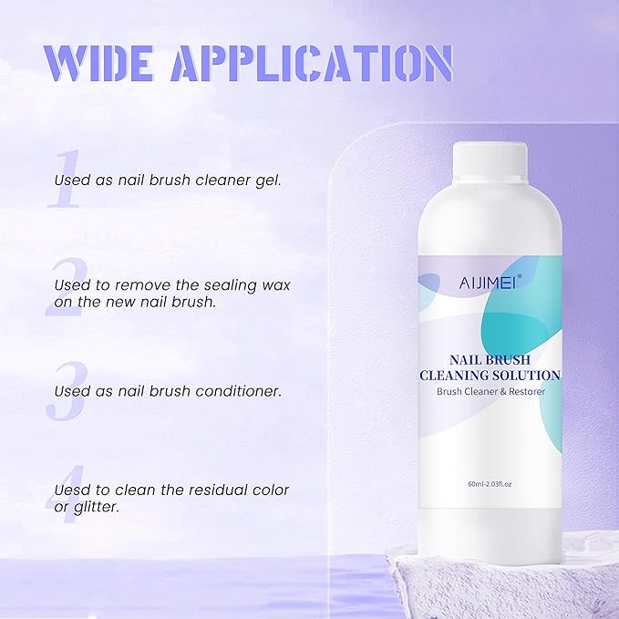 Nail Brush Cleaner Gel Restorer Solution Acrylic Nail Brush Cleaner Gel Quickly Clean for Acrylic Nail Brushes,Glitter Gel Nail polish Brushes,Builder Hard Gel Brush (60mlSet)