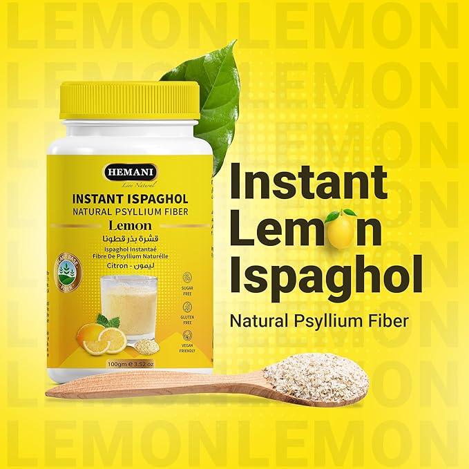 Hemani Instant Psyllium Husk Ispaghol 100g | Lemon Flavored On-The-Go Fiber Supplement | Supports Digestive Health | Add to Water for a Refreshing Drink