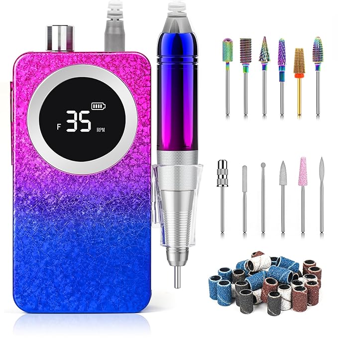 Portable 35000RPM Nail Drill Machine Gradient Color Electric Nail File with TFT Display Rechargeable Efile Professional Nail Drills for Gel Nails for Manicure Pedicure