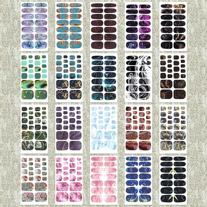 WOKOTO 20 Sheets Marble Print Fingernail and Toenail Nail Polish Strips Full Wraps for Women Kit with Nail File Gradient Gel Nail Strips Stick On Nail Polish Stickers Set for Girls Women