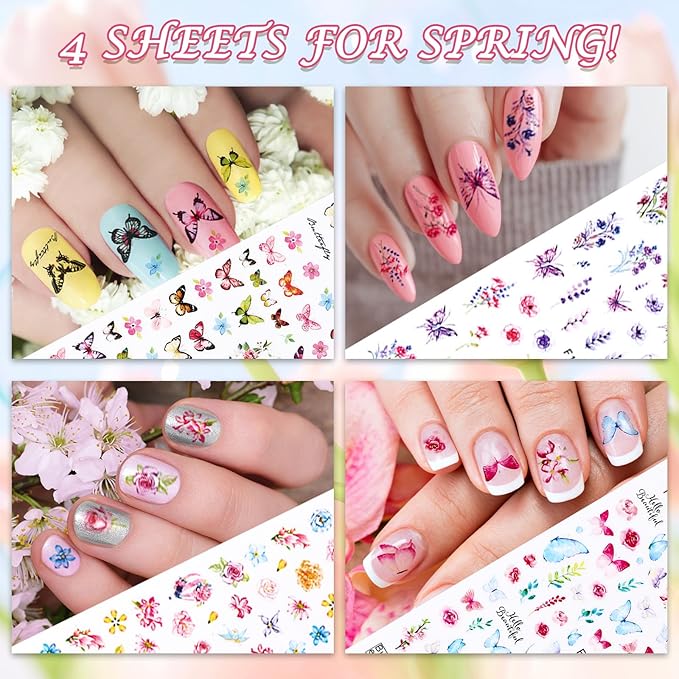 Whaline 18 Sheets All Year Nail Art Stickers Spring Summer Fall Winter Decorative Self-Adhesive Nail Decals for Seasonal Party DIY Manicure Supplies