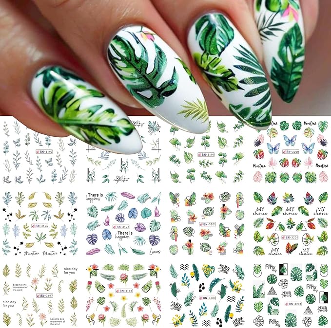 Flamingo Nail Water Decals Stickers 48 Designs Tropical Summer Nail Art Stickers DIY Watermark Fingernails Supply Colorful Flower Leaves Coconut Tree Nail Art Decoration Manicure Accessories 4 Sheets