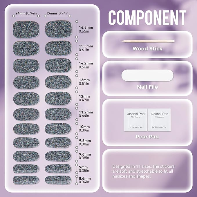 Gloss Nail Strips|Uv Free|22 Pcs,Gel Nail Stickers|Long Lasting Two Weeks and Easy to Apply&Remove|Laser Spot