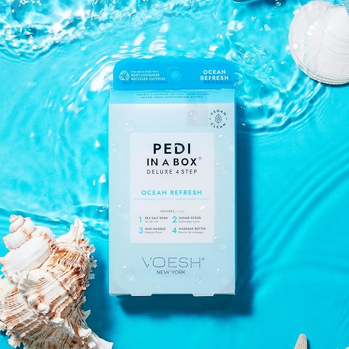 VOESH Pedi in a Box 4 Step Ocean Refresh - 3 Pack, At-Home Pedicure Treatment, Spa Pedicure, Foot Spa, Foot Soak, Foot Scrub, DIY Pedi, Pedicure Set