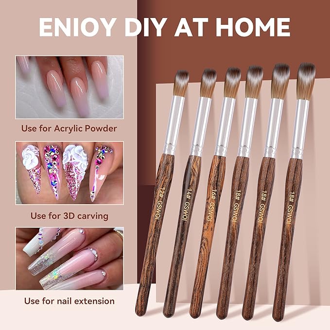 100% Kolinsky Acrylic Nail Brush (#20),GSWOI Acrylic Brushes for Nails Size 20 Wood Handle Application Extension,Nail Tools for Professional Manicure Salon DIY at Home