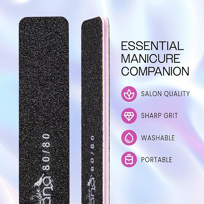 10pcs - PANA Jumbo Double-Sided Emery Nail File for Manicure, Pedicure, Natural, and Acrylic Nails - Black (Grit 80/80)