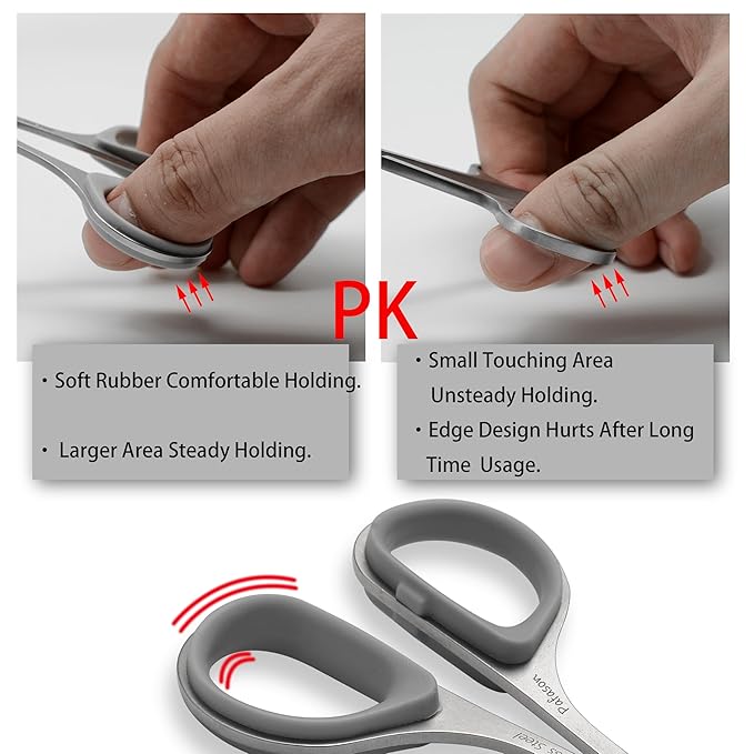 PAFASON Stainless Steel Mustache Beard Facial Nose Hair Trimming Scissor Set with Safety Cover and Leather Pouch Grey