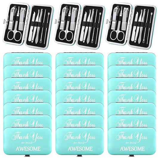 Therwen 24 Sets Manicure Set Nail Clippers 8 in 1 Stainless Steel Grooming Nail Kit Thank You Appreciation Gift Professional Pedicure Tool for Men Women Personal Care(Sky Blue)
