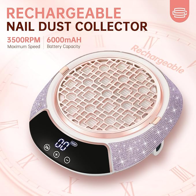Cordless Nail Dust Collector,Portable Dust Collector Nail Tech with LED Display,Rechargeable Dust Suction Machine with Reusable Fillter for Acrylic Gel Polish,Salon & Home