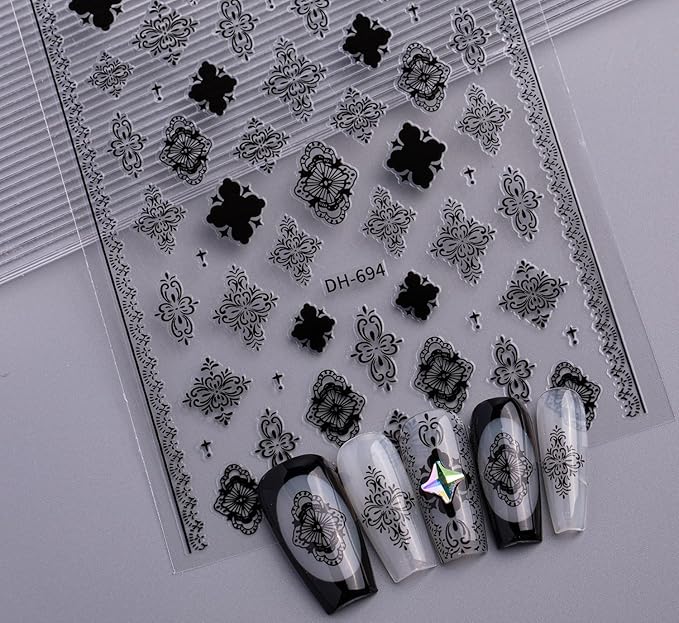 Baroque Style Nail Stickers, Bohemian Vintage 3D Embossed Nail Art Decals with Adhesive Backing for Women A Set of 3 Sheets