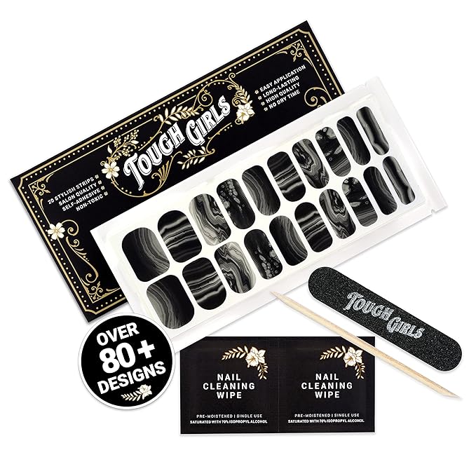 | 20 Exquisite Gel Nail Polish Strips w/Application Accessories - No UV/LED Lamp Required (Midnight Agate)