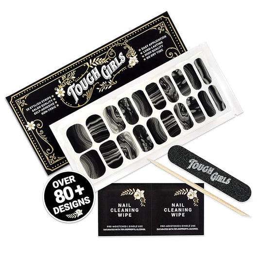 | 20 Exquisite Gel Nail Polish Strips w/Application Accessories - No UV/LED Lamp Required (Midnight Agate)