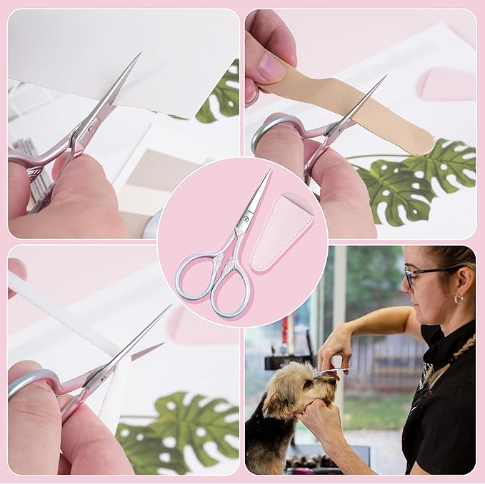 2 Pcs Eyebrow Scissors for Women, Professional Grooming Mini Scissors with Stainless Steel Straight Tip, 3.5 Inch Pink Small Scissors Beauty for Facial Hair, Eyebrows, Beard, Ear, Nose, Moustache