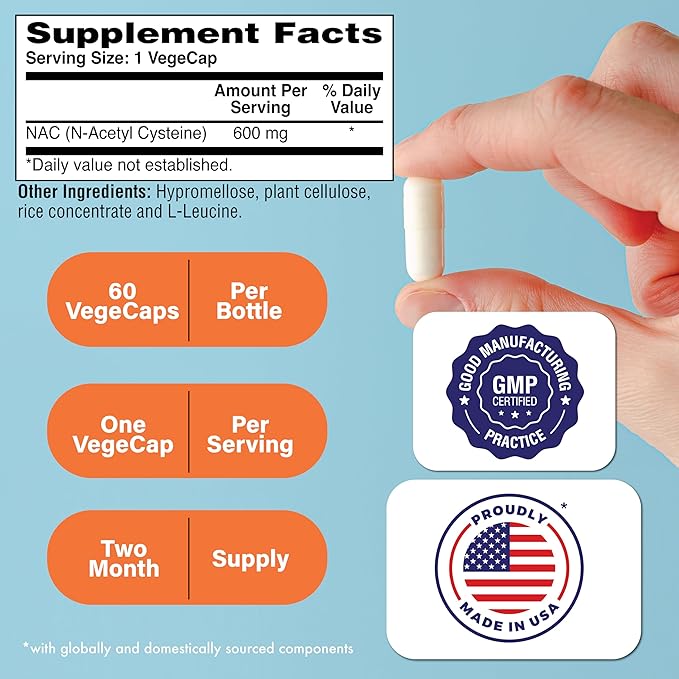 Health Thru Nutrition NAC N-Acetyl-Cysteine 600mg 60 Capsules | Vegan Certified | The Purest NAC Supplement | Supports Healthy Lung, Liver Functions & Cellular Health | Non-GMO Soy & Gluten Free