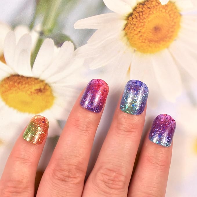 Semi Cured Gel Nail Strips Salon-Quality, Long Lasting Adhere Nail Art Stickers Decals (Colorful Sequins)