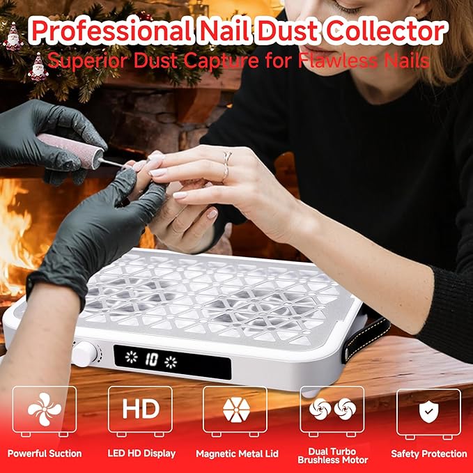 Professional Nail Dust Collector, Dust Collector Nail Tech 1600PA Wired Portable with 10 Speeds, Disposable Filter Papers (30 Pcs), Low Noise for Home Salon - Lightweight & Powerful