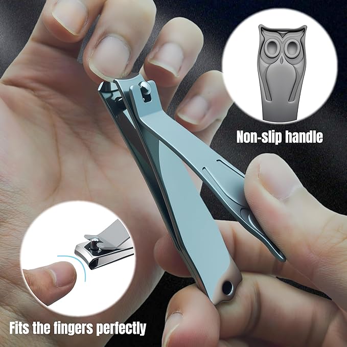 Stainless Steel Owl Toenail Clippers - Extra-Large Non-Slip Handle for Precise Trimming - Suitable for Men, Women and The Elderly - Professional-Grade Household Nail Clippers - Silver