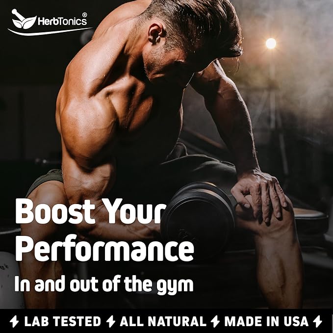 Herbtonics Testosterone Support Supplement for Men - Korean Panax Ginseng & Tribulus Terrestris - Supports Healthy Energy, Strength & Stamina - 60 Vegan Capsules