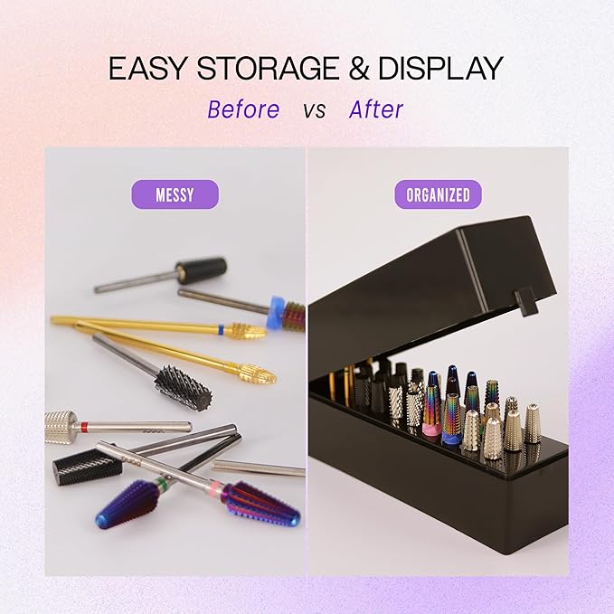 PANA Rectangle Nail Drill Bit Holder Display Organizer Case - Dustproof Carbide Bit Storage Container Box For Manicure Tools Nail Salon - 30 Holes White (Drill Bits Not Included)