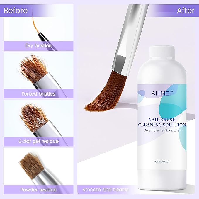 Nail Brush Cleaner Gel Restorer Solution Acrylic Nail Brush Cleaner Gel Quickly Clean for Acrylic Nail Brushes,Glitter Gel Nail polish Brushes,Builder Hard Gel Brush (60mlSet)