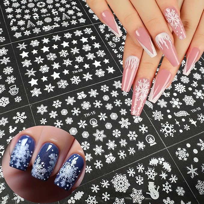 90 Sheets 3D Self Adhesive Nail Decals - Santa Claus, Christmas Tree, Snowflake Nail Art Stickers - Cute Christmas Nail Art Supplies for Women Manicure Decorations