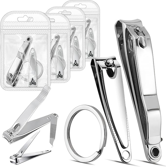 Toenail & Fingernail Nail Clippers Kit for Men Women Seniors, 8-Piece Stainless Steel Long Handled Nail Care Set, Nail Clippers Bulk for Travel, Gifts, (XL Large & Small Set, 4-Pack)