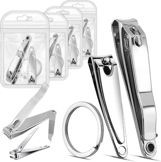 Toenail & Fingernail Nail Clippers Kit for Men Women Seniors, 8-Piece Stainless Steel Long Handled Nail Care Set, Nail Clippers Bulk for Travel, Gifts, (XL Large & Small Set, 4-Pack)