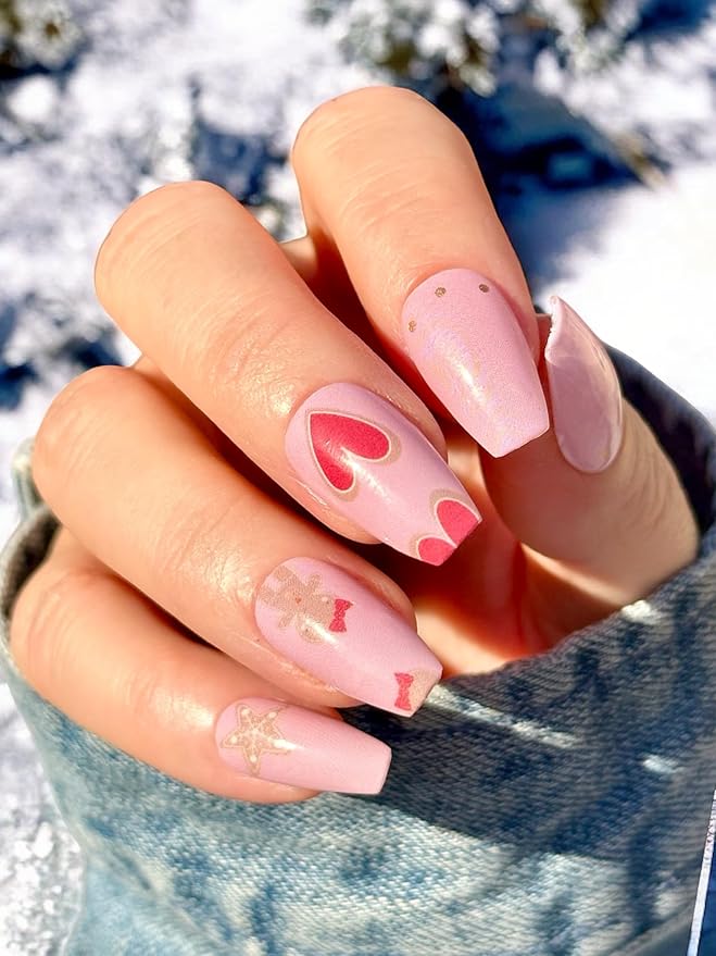 | 20 Exquisite Gel Nail Polish Strips w/Application Accessories - No UV/LED Lamp Required (Holiday | Ginger Bread & Gold)