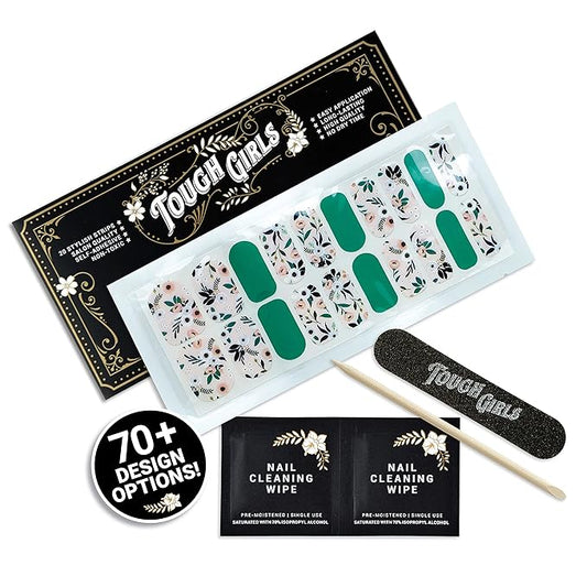 | 20 Exquisite Gel Nail Polish Strips w/Application Accessories - No UV/LED Lamp Required (Green & Botanicals)