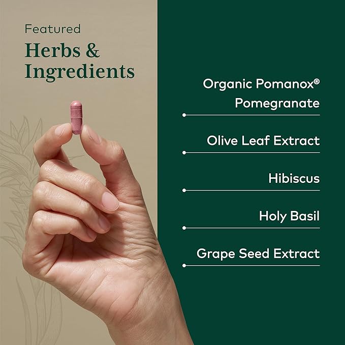 Gaia Herbs PRO Systolic Complex - Cardiovascular Support Supplement* - Pomanox Pomegranate Extract, Olive Leaf, Hibiscus, Grape Seed & Holy Basil - 60 Capsules (60 Servings)