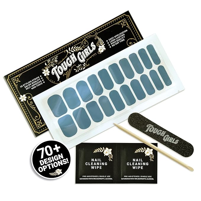 | 20 Exquisite Gel Nail Polish Strips w/Application Accessories - No UV/LED Lamp Required (Blue-Gray)