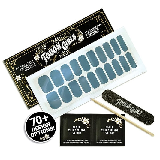 | 20 Exquisite Gel Nail Polish Strips w/Application Accessories - No UV/LED Lamp Required (Blue-Gray)